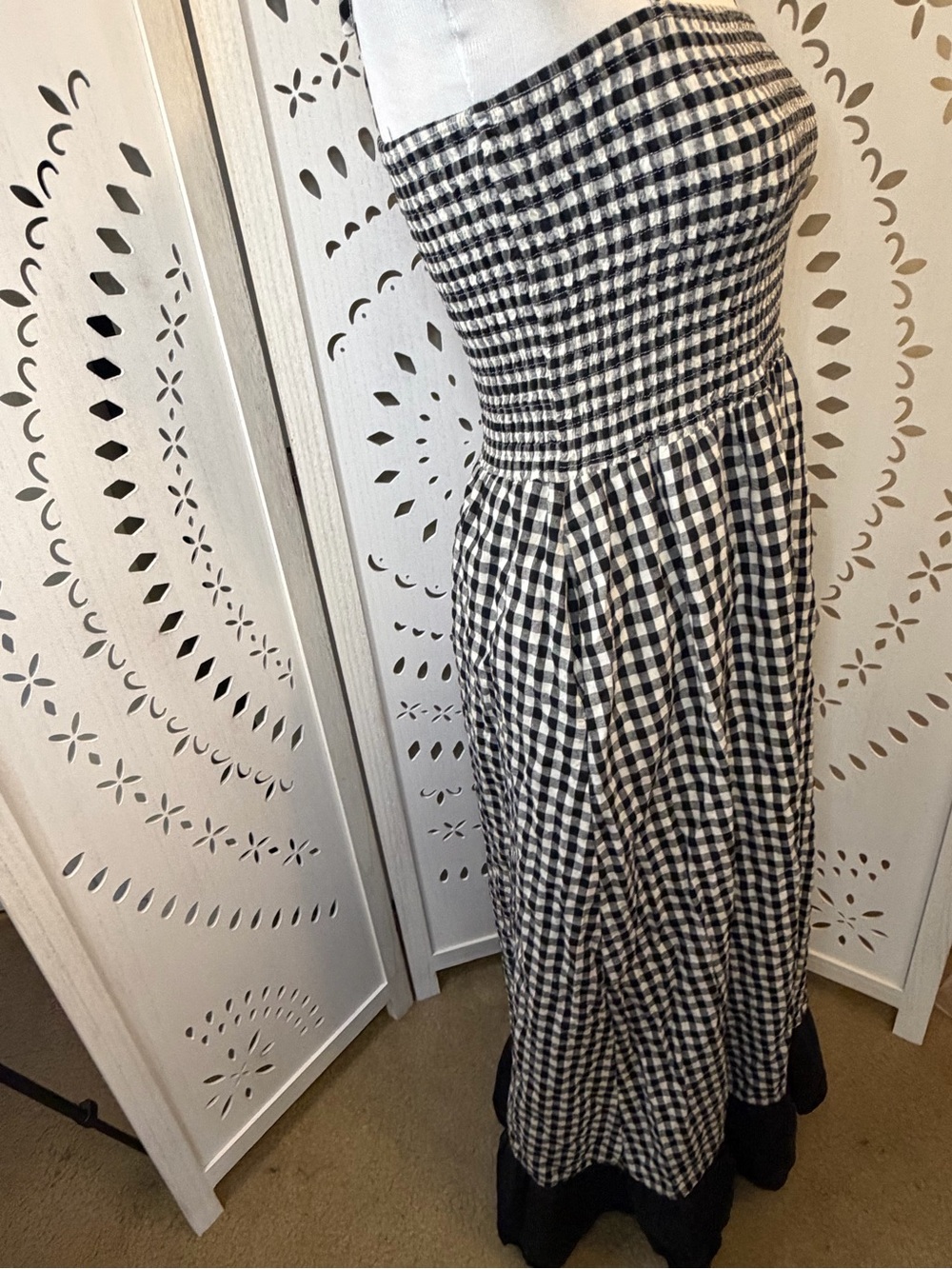 100% Cotton Black & White Gingham Tie-Shoulder Maxi Dress - Picture 6 of 12